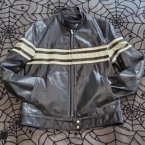Black & Cream Faux Leather Motorcycle Jacket Junior's Size Large